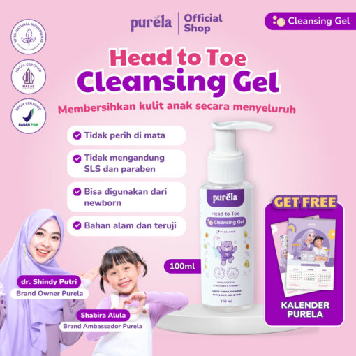 Purela Head To Toe Cleansing Gel 100ml - Menutrisi dan Membersihkan Kulit Bayi - Natural Organic