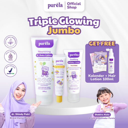 Triple Glowing Jumbo [FREE Hair Lotion 100ml, kalender], Sunscreen 30 gr, soothing creme 70 gr, baby lotion
