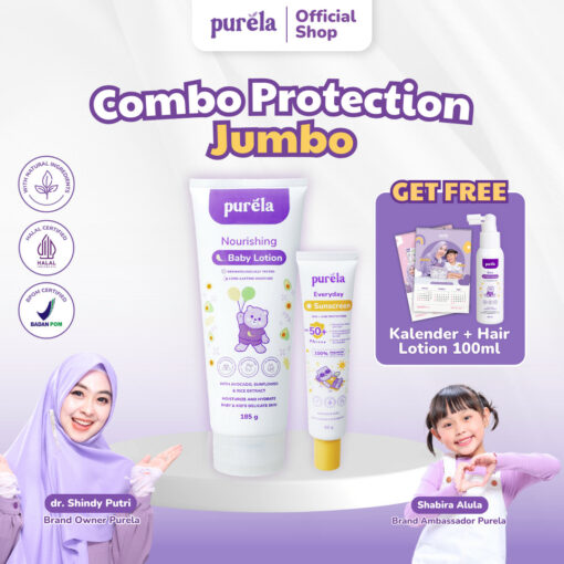 Combo Protection Jumbo [FREE Hair Lotion 100ml, kalender] Sunscreen 30 gr, baby lotion 185 gr