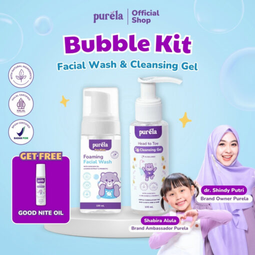 Purela Buble kit (Foaming facial wash 100 ml, Cleansing gel 100 ml, Free Goodnite oil 8 ml)