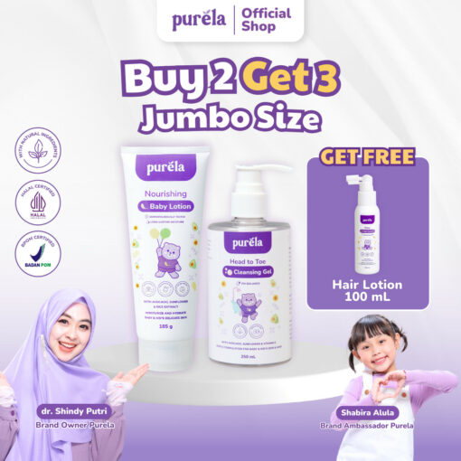 JUMBO SIZE BUY 2 GET 3 (FREE Hair Lotion 100 ml)-Nourishing Baby Lotion 185g & Head to Toe Cleansing