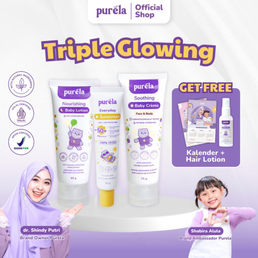 Triple Glowing [FREE Hair Lotion 60ml, kalender], sunscreen 30 gr, Soothing cream 70gr, baby lotion